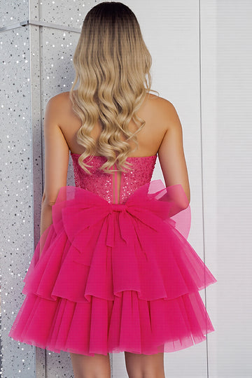 Strapless Pink A Line Homecoming Dress with Beading